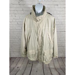 Eddie Bauer Weatheredge Beige Full Zip Zip Off Hood Rain Coat Jacket Men’s XL